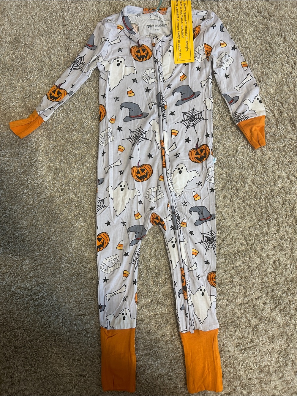 Posh Peanut Halloween Ghost & Pumpkin Kids Bamboo One-Piece Pajama - 12-18 month